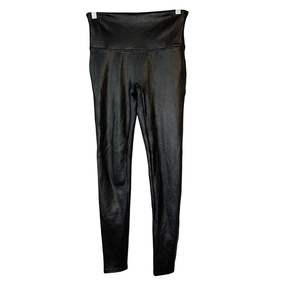 SPANX Faux Leather Leggings Black High Waisted Shine Finish Size‎ M/M